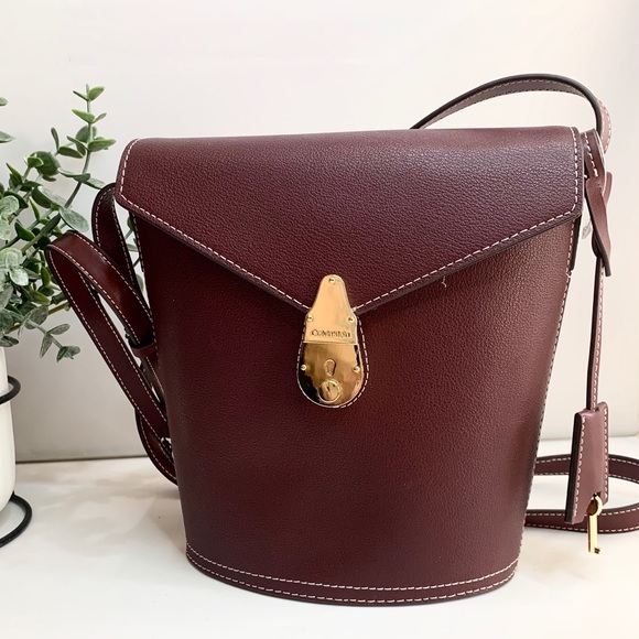 Calvin Klein Lock Bucket Leather Merlot Crossbody - Picture 4 of 13